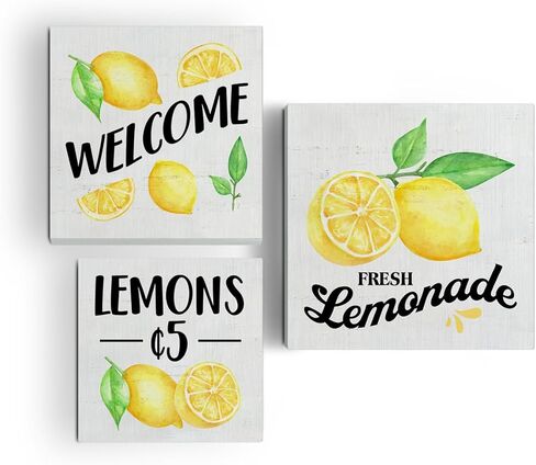 الليمون صندوق خشبي علامات 3 قطع الليمون موضوع صينية متدرجة علامات الخشب ديكور الليمون ترحيب علامات كتلة خشبية مجموعة الجدول محور الديكور لمكتب الجرف المنزل in Kuwait