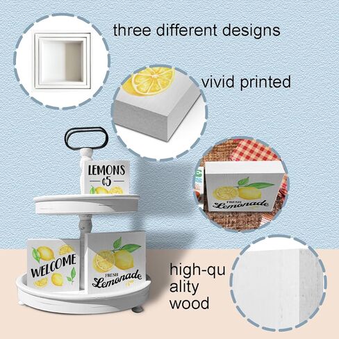 الليمون صندوق خشبي علامات 3 قطع الليمون موضوع صينية متدرجة علامات الخشب ديكور الليمون ترحيب علامات كتلة خشبية مجموعة الجدول محور الديكور لمكتب الجرف المنزل in Kuwait