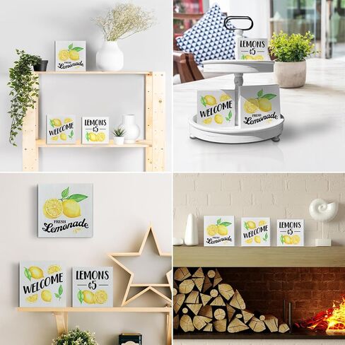 الليمون صندوق خشبي علامات 3 قطع الليمون موضوع صينية متدرجة علامات الخشب ديكور الليمون ترحيب علامات كتلة خشبية مجموعة الجدول محور الديكور لمكتب الجرف المنزل in Kuwait