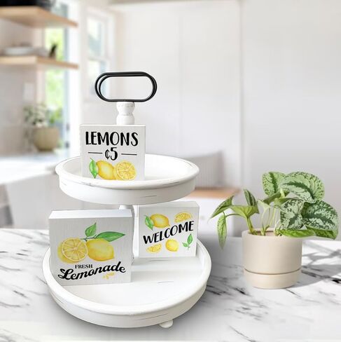 الليمون صندوق خشبي علامات 3 قطع الليمون موضوع صينية متدرجة علامات الخشب ديكور الليمون ترحيب علامات كتلة خشبية مجموعة الجدول محور الديكور لمكتب الجرف المنزل in Kuwait