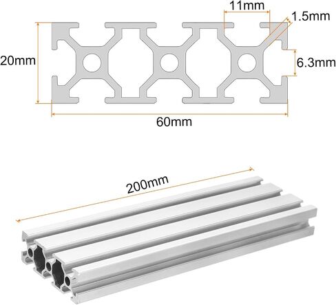 uxcell T Slot 2060 Aluminum Extrusion Profile European Standard 200mm x 60mm Linear Rail Extrusion Frame for 3D Printer, CNC, DIY (Silver Tone) in Saudi Arabia