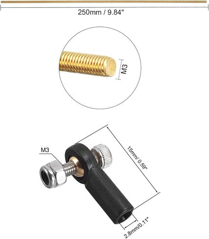 MECCANIXITY قضيب ملولب بالكامل M3 x 250mm خيوط نحاسية لليد اليمنى مع نهاية قضيب M3 أسود 5 قطع in Saudi Arabia