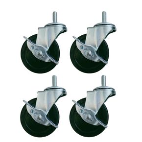 Caster Wheels Heavy Duty Set of 4 Stem Casters, 3-Inch Rubber Swivel Stem Casters - Threaded 3/8" Stem with Safety Brake, 440Lbs Total Capacity, Smooth & Quiet Roll for Wire Shelving and Utility Carts