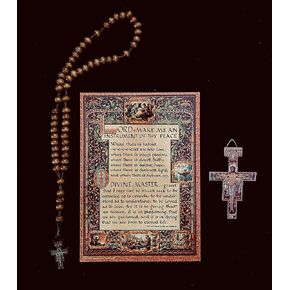 Desiderata Gallery San Damiano Crucifix Cross Imported from Assisi, Italy includes 5X7 Card and Olive Wood Rosary with Organza Gift Bag