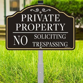 1 Pack Private Property No Trespassing Sign No Soliciting Sign for House and Yard -12" x 8" Rust/Fade-Free Metal Sign with 28 Inches Long Stake Aluminum