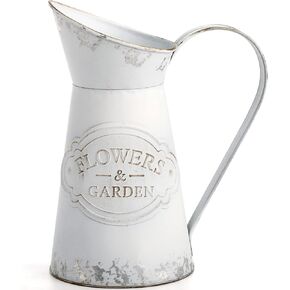 SOUJOY Rustic Shabby Chic Vase, Farmhouse Galvanized Flower Vase, Metal Milk Jug Vase, French Style Vintage Decorative Pitcher for Home Decor, Photo Props, Sparklers for Weddings