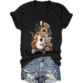 Women Beach Coconut Tree T Shirt V Neck Short Sleeve Summer Tops Funny Cute Graphic Tees