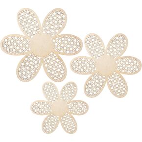 Boho Daisy Wall Decor - 3pc Set, Nursery Wall Decor Flowers Farmhouse Hanging Decor, Natural Rattan Flower Wall Hanging, Art Wooden Boho Wall Art for Home Office Nursery (Classic Color)