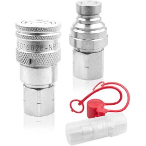 1/4" NPT Flat Face Hydraulic Quick Connect Coupling/Coupler Set with Dust Cap Fits for LX-FF Series, ISO16028 Standard