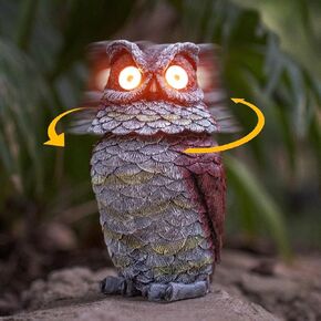 Solar Owl Statue Light-Up Eyes Spring Mounted Swivel Head for Scare Bird Away Waterproof & Windproof Garden Resin Figurine Home Decor Accent Patio Porch Yard Backyard Lawn Farm ornament gift