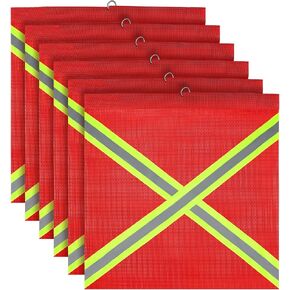 Safety Flags for Truck with Wire Loop 6 PCS 18x18 Inch Mesh Warning Flags for Trailer Hauling Single Sided Cross-Reflective Strip Flag (Red)