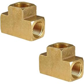 Brass Female Tee, 3/8" Female x 3/8" Female x 3/8" Female NPT, (2 Pack)