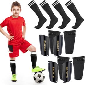 2 Sets of Soccer Shin Guards Set 2 Pairs Soccer Shin Pads 2 Pairs Long Soccer Socks 2 Pairs Shin Sleeves for Adult Youth Boys Girls, Lightweight Soccer Equipment