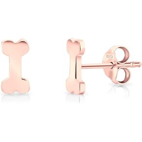 DTPsilver 925 Sterling Silver, 24K Yellow or 18K Rose Gold Plated TINY/VERY SMALL Fashion Studs Earrings - Animal - Cat Face/Sitting Cat, Owl, Puppy Dog Bone or Playboy Bunny Rabbit