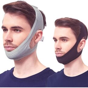 Chin Strap for Cpap Users, 2 Pack Black & Grey Comfortable Mesh Anti Snoring Chin Straps for Men Women, Upgraded Adjustable Cpap Chin Strap to Keep Mouth Closed While Sleeping(2 Pack), Medium