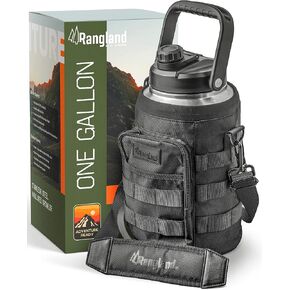 Insulated 1 Gallon Water Bottle with Sleeve - Stainless Steel Wide Mouth Growler with Tactical Carrying Bag - Insulation for Hot/Cold Drinks (128oz)