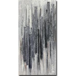 AZAVY Art,24X48Inch Hand Painted Modern Art on Canvas Charcoal Black White Oil Painting Textured Stripes Wall Art Acrylic Paintings Framed and Stretched Ready to Hang for Bedroom Office