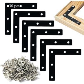 Flat Corner Braces, 20 Pcs 3.15x3.15" L right Angle Braces Brackets, Flat Repair Mending Plates for Wooden Frames Beds Tables Cabinets Chairs, Joining Bracket Support Braces with 100 pcs screws, Black