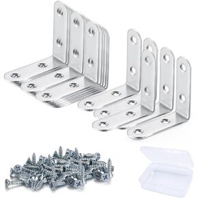 20 Pcs Awenbin Stainless Steel Corner Code L-Shaped Heavy-Duty Joint Right Angle Bracket, Used for Wooden, Furniture, and Shelf Installation Connection Support, 50mm x 50mm x 16mm