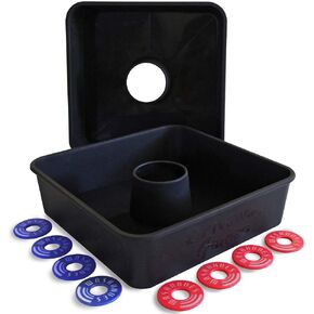 Driveway Games All Weather Washoos Washer Toss Game Set. 8 Pitching Rings & Toss Targets, black