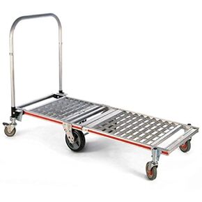 Magline MT1TA 6 Wheel Foldable Merchandising Platform Truck with Extension, 39" Handle and Balloon Cushion Wheel, 1500 lbs Capacity, 23-1/4" Deck Width