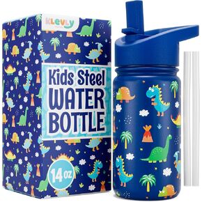 Stainless Steel 14 OZ Kids Water Bottle with Straw | BPA-Free Insulated Water Bottle with Leak-Proof Lid | Dinosaur Kids Water Bottle for School | Kids Stainless Steel Water Bottles