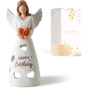 50th Birthday Gifts for Women: Best Friend Sister Cool Birthday Gift Ideas for Her 1974 Happy Birthday Angel Figurines Mom Turning 50 Years Old Unique Candle Holder Decoration for Wife