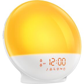 Wake Up Light, Sunrise Alarm Clock with 10,000 Lux Therapy Light, White Noise Sound Machine with Sleep Aid, 11 Atmosphere Lights, Dual Alarm & Snooze Function