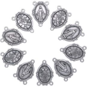VILLAGE GIFT IMPORTERS Pack of 10 - Miraculous Medal Rosary Center Pieces | Catholic Rosary Parts to make your own rosary | Made in Italy