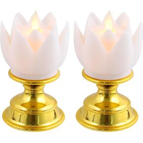 Garneck 2 PCS LED Lotus Buddhist Lights - Buddhist Supplies Altar Lamp - Pure White Buddhist LED Fake Oil Light - Vintage LED Candles Buddha Occasions