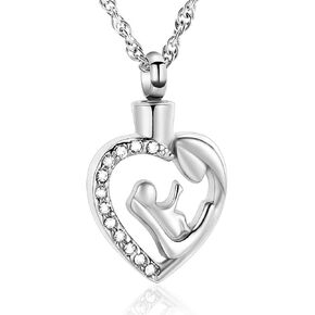 shajwo Cremation Jewelry Baby in Mom Arms Heart Urn Necklaces for Ashes Memorial Keepsake Necklace for Women Human