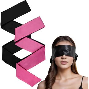 2 Pcs Satin Eye Mask, Silk Blind Folds for Adult Play, Comfortable Eye Mask Blindfold for Women Men, Blindfold and Hand Ties for Bedroom for Travel, Nap, Meditation (Black+Rose Red)