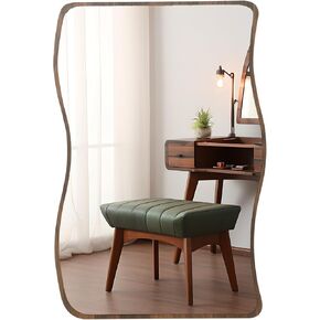 Unique Irregular Wall Mirror - 20" x 30" Asymmetric Design with Wooden Frame, Perfect for Bathroom, Living Room, Bedroom Entryway, Hall, and Home Décor