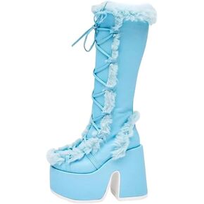 IMPREMEY Knee High Boots For Women， With Side Zipper Punk Gothic Thick-Soled Platform Boots