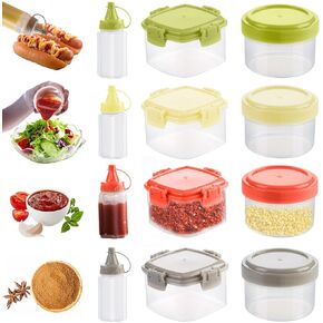 12 Pack Mini Plastic Sauce Squeeze Bottles Seasoning Boxes ketchup Salad Dressing Containers, Tiny Condiment Squeeze Bottles Lunch Box Accessories (3 style)