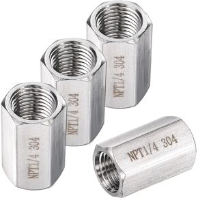 uxcell Full Hex Coupling 1/4NPT Female x 1/4NPT Female Coupler Fitting for Water Oil Air Pressure Gauge Temp Sensor, 4pcs