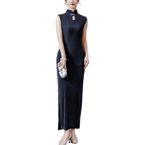 Women's Elegant Cheongsam Traditional Chinese Dance Costume Sheer Lace Patchwork High Split Qipao Performance Wear