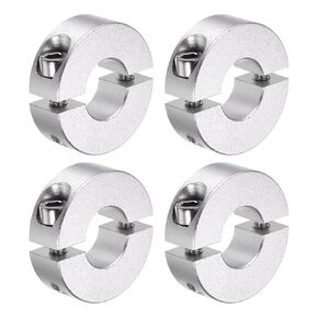 4Pcs Double Split Shaft Collar - [15mm Bore x 35mm OD x 12mm Width] Clamping Style Shaft Collar for CNC Machine Tools, Hold Timing Pulleys Use, 6061 Aluminum Alloy, Silver Tone
