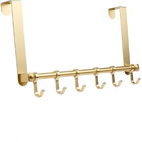 JANKOW Over The Door Hooks, Door Hanger, Moving 6-Hooks Over Door Coat Rack for Hanging, Aluminum Heavy Duty Door Organizer, Over-Door Coat Rack for Daily Go Out Goods Storage