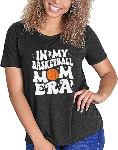 قمصان كرة السلة للسيدات للأمهات، تي شيرت مطبوع عليه حروف Gameday لكرة السلة، تي شيرت كاجوال بأكمام قصيرة هدية لعيد الأم in Kuwait