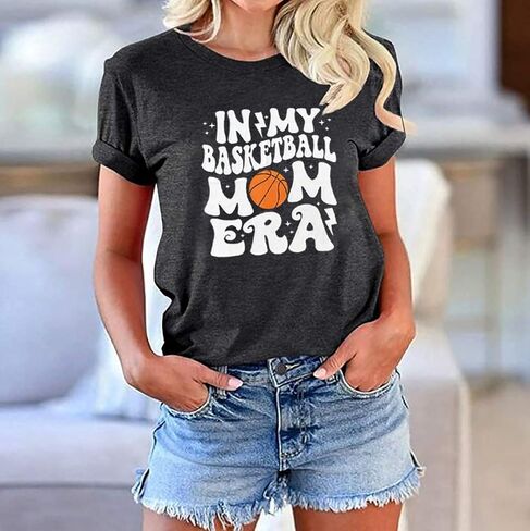 قمصان كرة السلة للسيدات للأمهات، تي شيرت مطبوع عليه حروف Gameday لكرة السلة، تي شيرت كاجوال بأكمام قصيرة هدية لعيد الأم in Kuwait