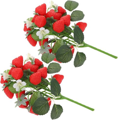 2pcs Simulation Strawberry Bouquet Simulation Berry Picks Artificial Fruit Arrangement Strawberry Photo Props Faux Plants Floral Decorations Artificial Flower Office Wedding PVC in Saudi Arabia