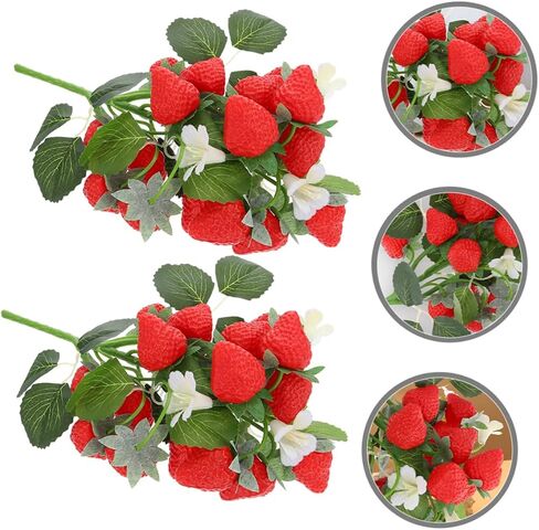 2pcs Simulation Strawberry Bouquet Simulation Berry Picks Artificial Fruit Arrangement Strawberry Photo Props Faux Plants Floral Decorations Artificial Flower Office Wedding PVC in Saudi Arabia