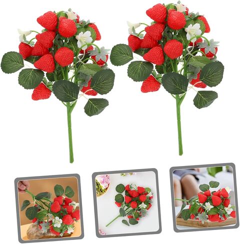 2pcs Simulation Strawberry Bouquet Simulation Berry Picks Artificial Fruit Arrangement Strawberry Photo Props Faux Plants Floral Decorations Artificial Flower Office Wedding PVC in Saudi Arabia