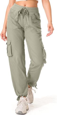 سراويل التنزه سيرًا على الأقدام للسيدات سريعة الجفاف وخفيفة الوزن وخصر مرن للركض كاجوال رياضية خارجية للسفر سراويل فضفاضة مريحة لجميع المواسم، 6609، أخضر فاتح، M in Kuwait