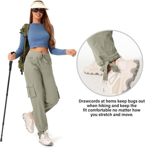 سراويل التنزه سيرًا على الأقدام للسيدات سريعة الجفاف وخفيفة الوزن وخصر مرن للركض كاجوال رياضية خارجية للسفر سراويل فضفاضة مريحة لجميع المواسم، 6609، أخضر فاتح، M in Kuwait