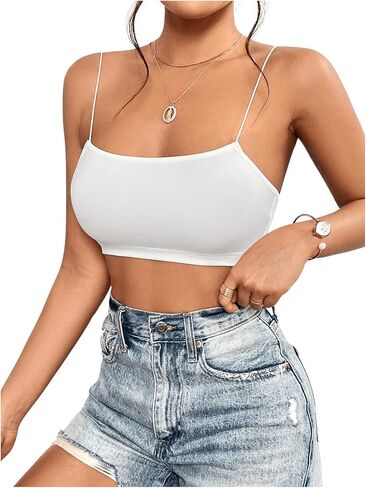 MakeMeChic Women's Spaghetti Strap Crop Cami Top Slim Fitted Sleeveless Camisole Vest Bralette in Saudi Arabia