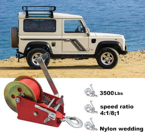 ونش يدوي مع خطاف - 3500 رطل، أشرطة كرنك يدوية، ونش يدوي، قارب يدوي ATV RV مقطورة شديدة التحمل، شاحنة مقطورة، حزام نايلون تلقائي - (33 قدمًا) in Kuwait
