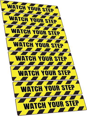 8 Pack - Watch Your Step Floor Decals Stickers 4 x 18 Inch Warning Sticker Adhesive Tape Anti Slip Abrasive Tape for Workplace Safety Wet Floor Caution - Color Options (Watch Your Step, Yellow Black) in Saudi Arabia