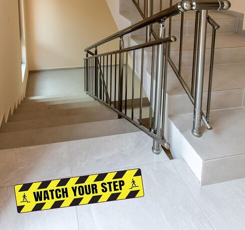 8 Pack - Watch Your Step Floor Decals Stickers 4 x 18 Inch Warning Sticker Adhesive Tape Anti Slip Abrasive Tape for Workplace Safety Wet Floor Caution - Color Options (Watch Your Step, Yellow Black) in Saudi Arabia